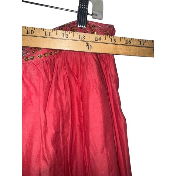Womens coral tiered  Maxi Skirt With Embellished Waistband By Metro 7 Size 12 10 - Picture 8 of 8